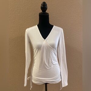 White Long Sleeve V Neck